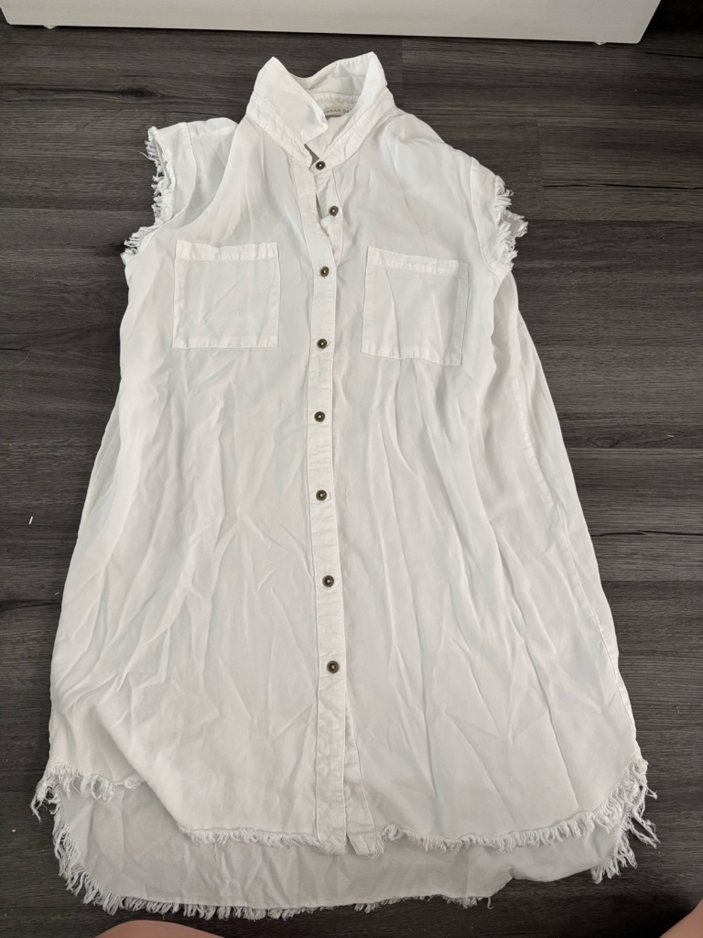 Sleeveless White Button-Front Shirt Dress